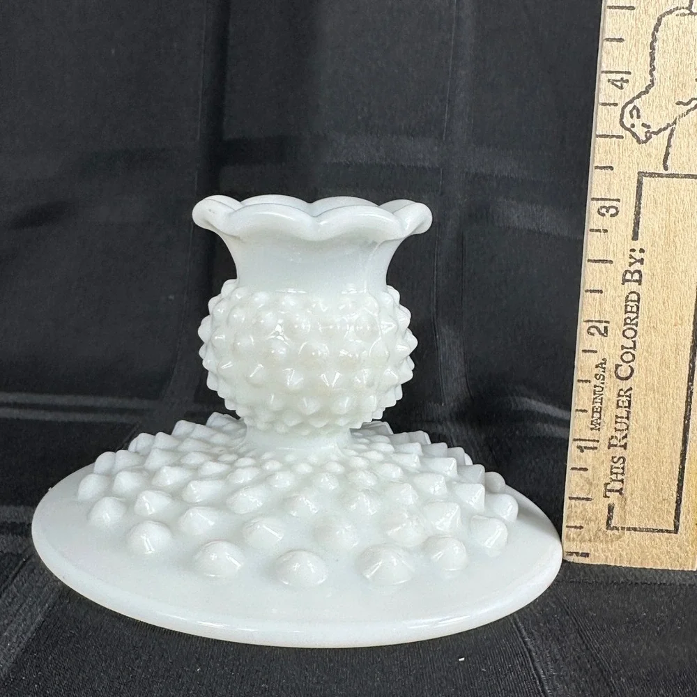 Fenton White Milk Glass Hobnail Candle Holder Set Footed 6-Way Bowl Candlestick